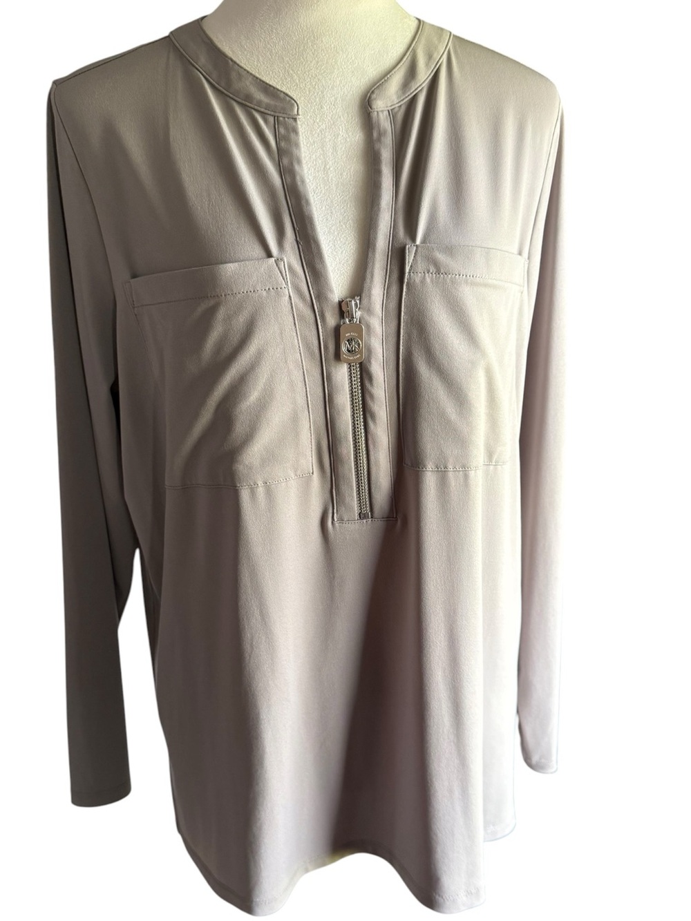 Michael Kors Women's Long-Sleeve Zip Front Top - Taupe